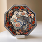 Kutani-Style Octagonal Plate - Dipped Edge with Peacock & Floral Detailing
